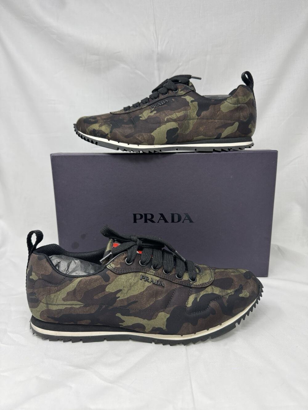 Prada Matchrace Camo Green Nylon Size 8.5 4E3220 RETAIL $810!